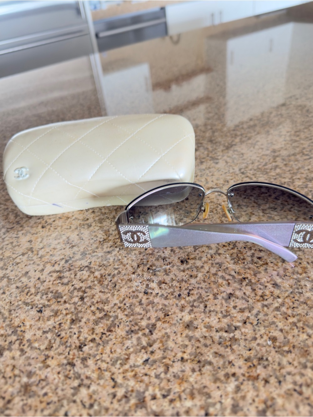 CHANEL Lilac Gradient Temple Sunglasses with Crystal CC Accents